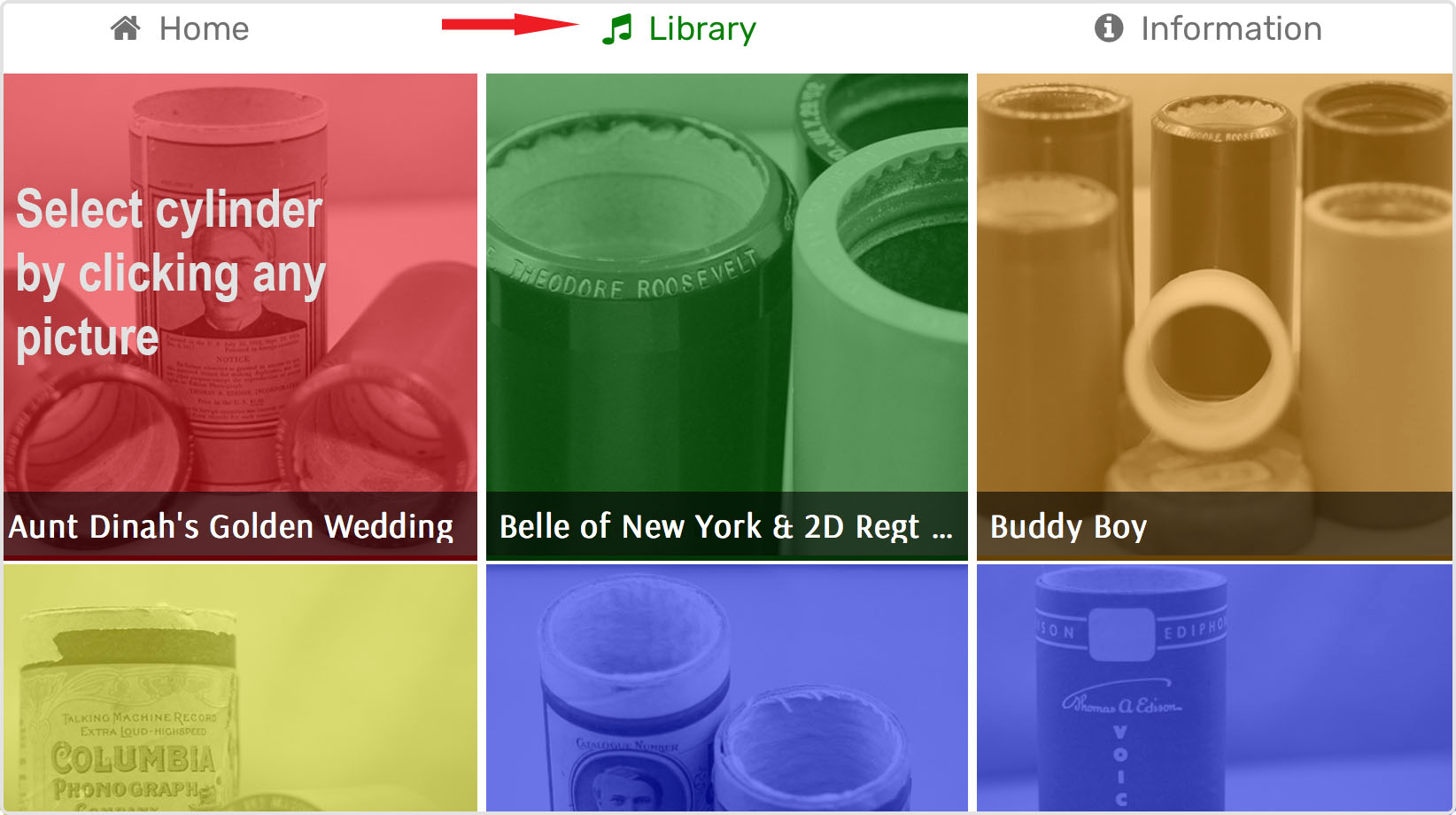 screenshot of library page showing cylinder images